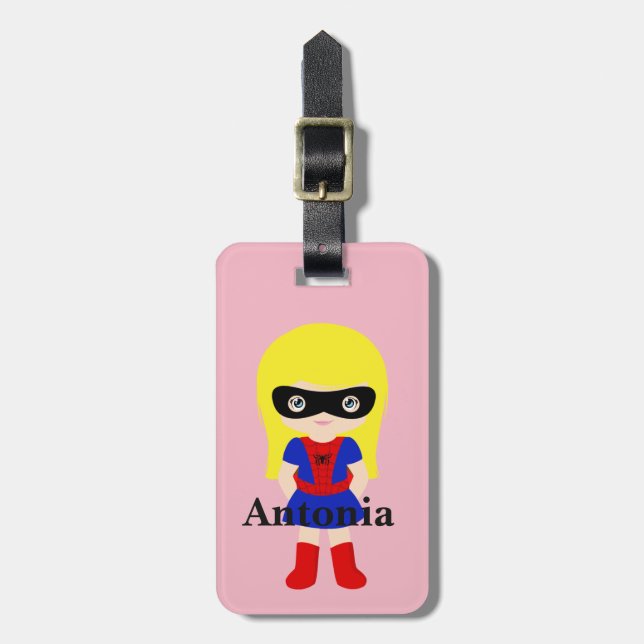 Personalized Cute Mini Spidergirl Kids luggage tag (Front Vertical)
