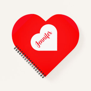 Personalized Cute Minimalist Red white heart  Notebook