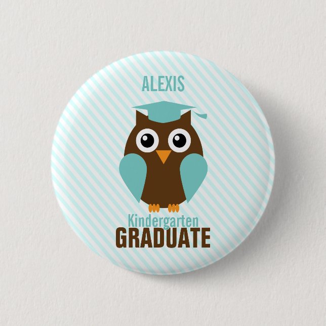 Personalized Cute Mint Owl Kindergarten Graduate 2 Inch Round Button (Front)