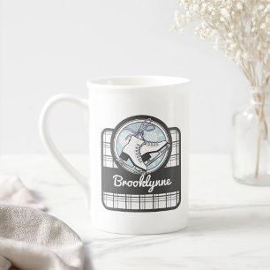 Personalized Cute Modern Tartan Ice Skating Bone China Mug