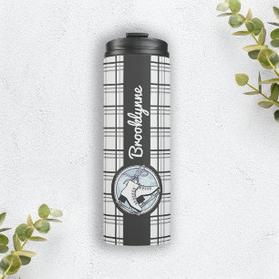 Personalized Cute Modern Tartan Ice Skating Thermal Tumbler