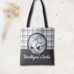 Personalized Cute Modern Tartan Ice Skating Tote Bag