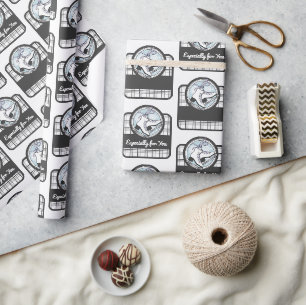 Personalized Cute Modern Tartan Ice Skating Wrapping Paper