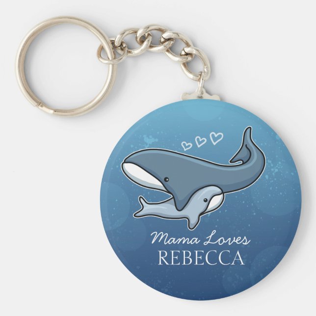 Personalized Cute Mom Baby Whale, Add Kids Name Keychain (Front)