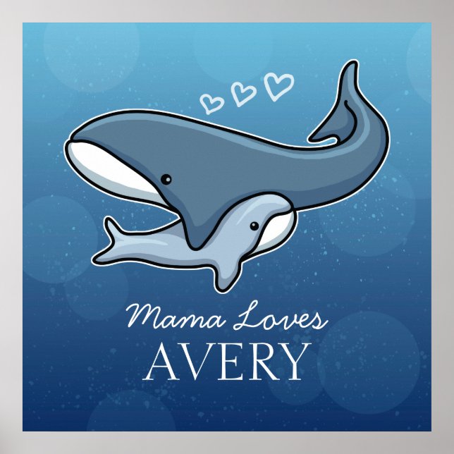 Personalized Cute Mom Baby Whale, Add Kids Name Poster (Front)