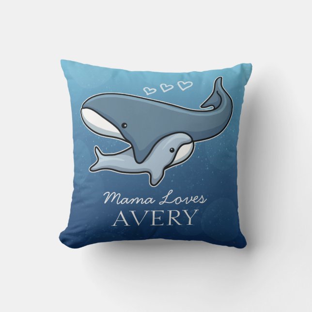 Personalized Cute Mom Baby Whale, Add Kids Name Throw Pillow (Front)