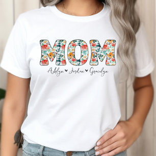 Personalized Cute Mom Floral Kids Names T-Shirt