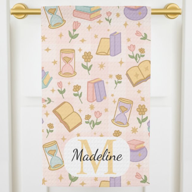 Personalized Cute Monogram Magic Times Pastel Pink Kitchen Towel (Creator Uploaded)