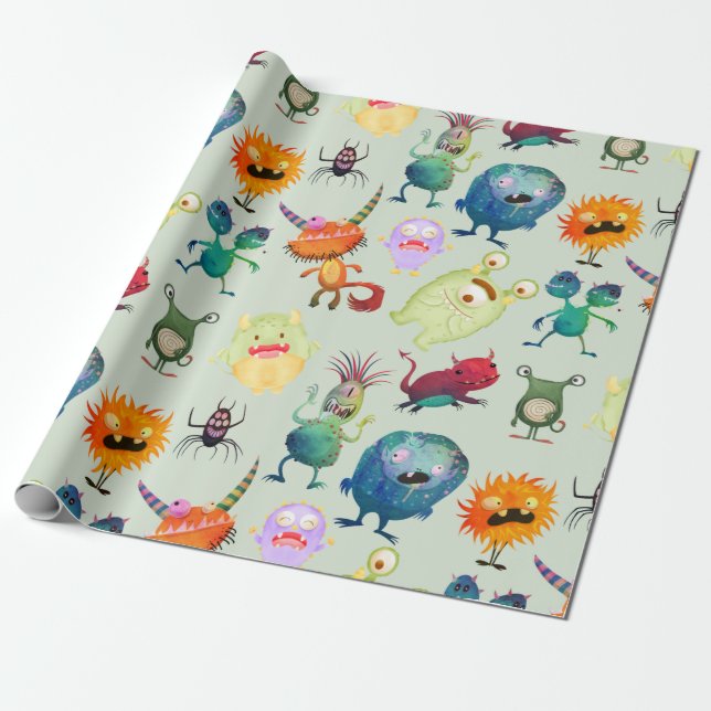 Personalized Cute Monster Design for Boys     Wrapping Paper (Unrolled)