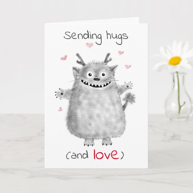 Personalized/ Cute Monster/ Sending Hugs and Love Card (Small Plant)