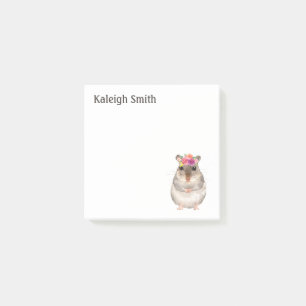 Personalized Cute Mouse / Rat Pink Purple Floral Post-it Notes