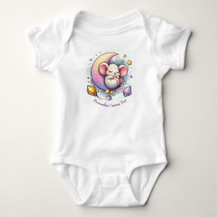 Personalized Cute Mouse Sleeping on a Half Moon Baby Bodysuit