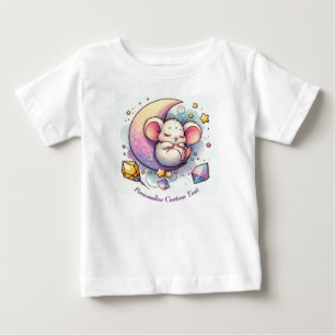 Personalized Cute Mouse Sleeping on a Half Moon Baby T-Shirt