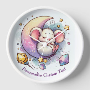 Personalized Cute Mouse Sleeping on a Half Moon Clock