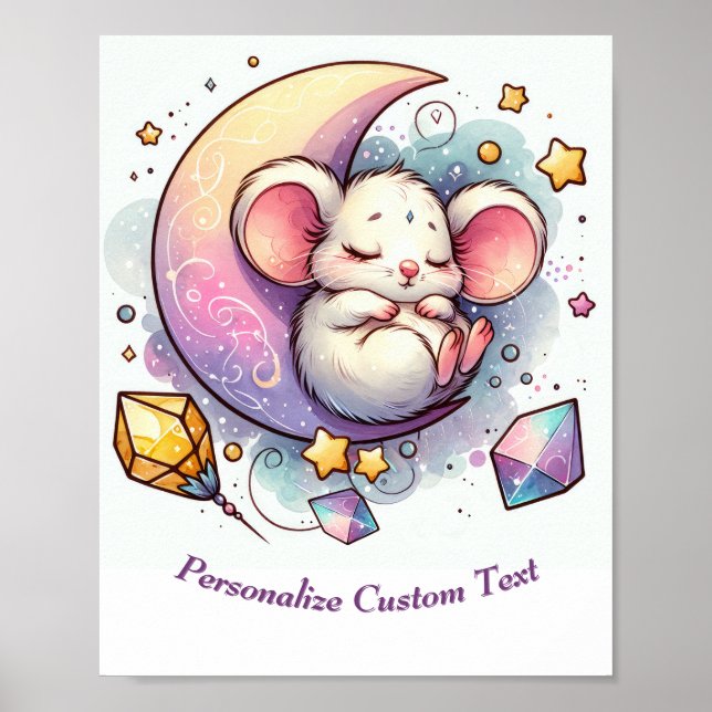 Personalized Cute Mouse Sleeping on a Half Moon Poster (Front)