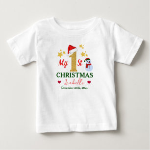 Personalized Cute My 1st Christmas With Name White Baby T-Shirt