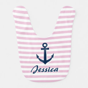 Personalized cute nautical anchor striped baby bib
