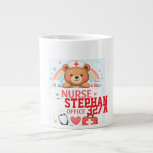 Personalized Cute Nurse Bear Sign, Sch Large Coffee Mug