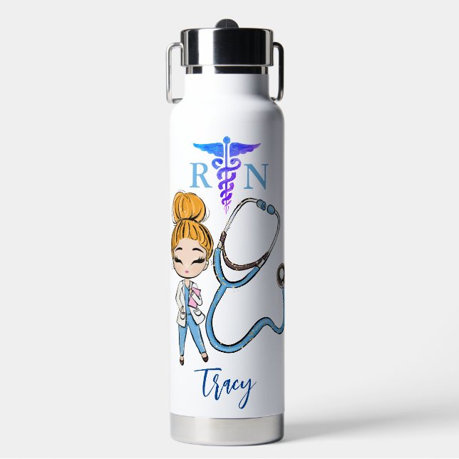 Personalized Cute Nurse Monogram Gift  Water Bottle (Front)