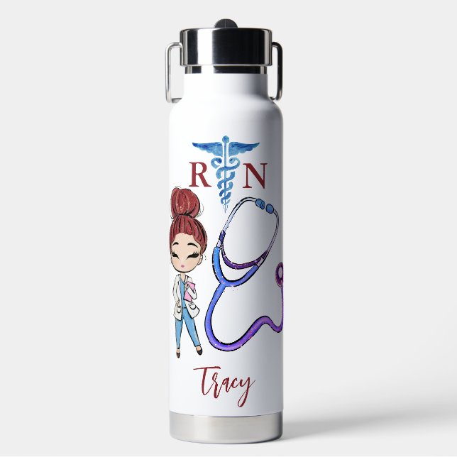 Personalized Cute Nurse Monogram Gift   Water Bottle (Front)