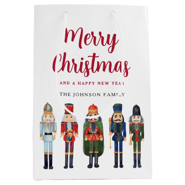 Personalized Cute Nutcracker Merry Christmas Medium Gift Bag (Front)
