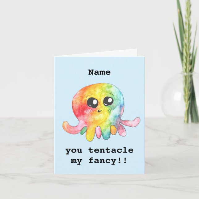 Personalized cute octopus valentines card (Front)