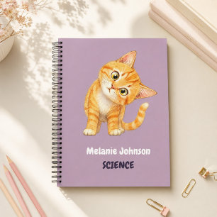 Personalized Cute Orange Cat Mauve School Subject  Notebook