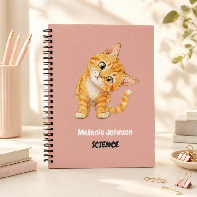 Personalized Cute Orange Cat Pink School Subject Notebook (Personalized Cute Orange Cat Pink School Subject Notebook)