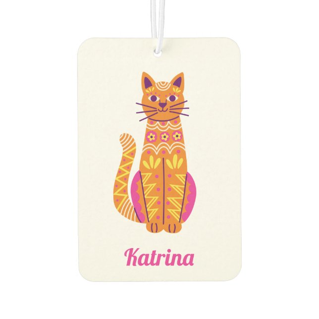 Personalized Cute Orange Cat Sugar Skull  Air Freshener (Back)