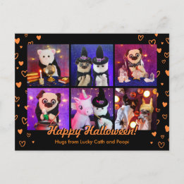 Personalized Cute Orange Hearts Halloween Photo Postcard