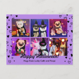 Personalized Cute Orange Hearts Halloween Photo Postcard