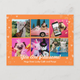 Personalized Cute Orange Stylish Hearts Photo Postcard