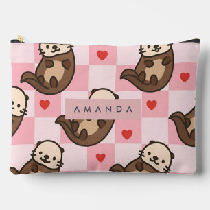 Personalized Cute Otter Love with Heart Pattern Accessory Pouch