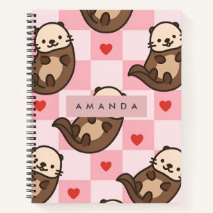 Personalized Cute Otter Love with Heart Pattern Notebook