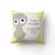 Personalized Cute Owl Grey Chevron Pillow