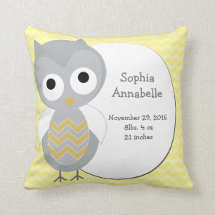 Personalized Cute Owl Grey Chevron Pillow