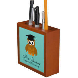Personalized cute owl kindergarten school teacher desk organizer