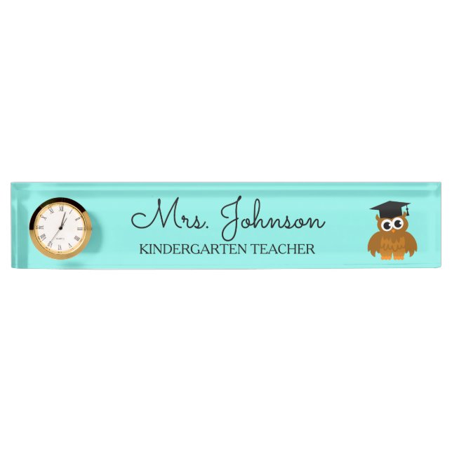Personalized cute owl kindergarten school teacher nameplate (Front)