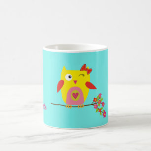 Personalized Cute Owl Yellow Pink Illustration Coffee Mug