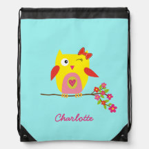 Personalized Cute Owl Yellow Pink Illustration