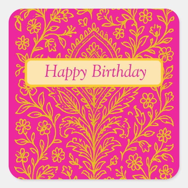 Personalized Cute Paisley Floral Print Notebook Square Sticker (Front)