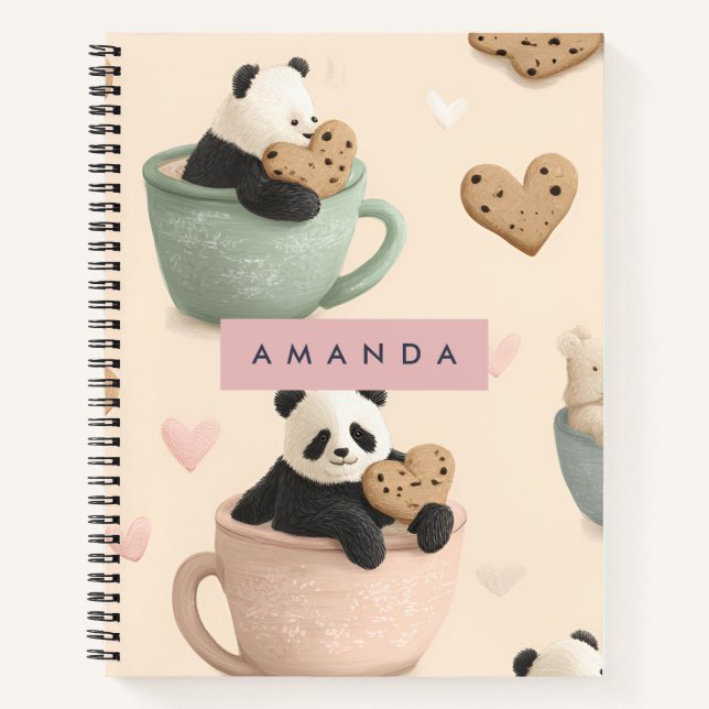 Personalized Cute Panda and Bear Pattern Notebook (Front)