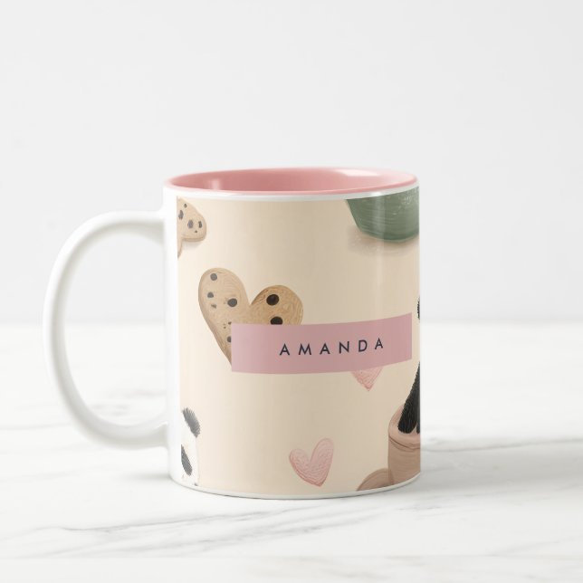 Personalized Cute Panda and Bear Pattern Two-Tone Coffee Mug (Left)