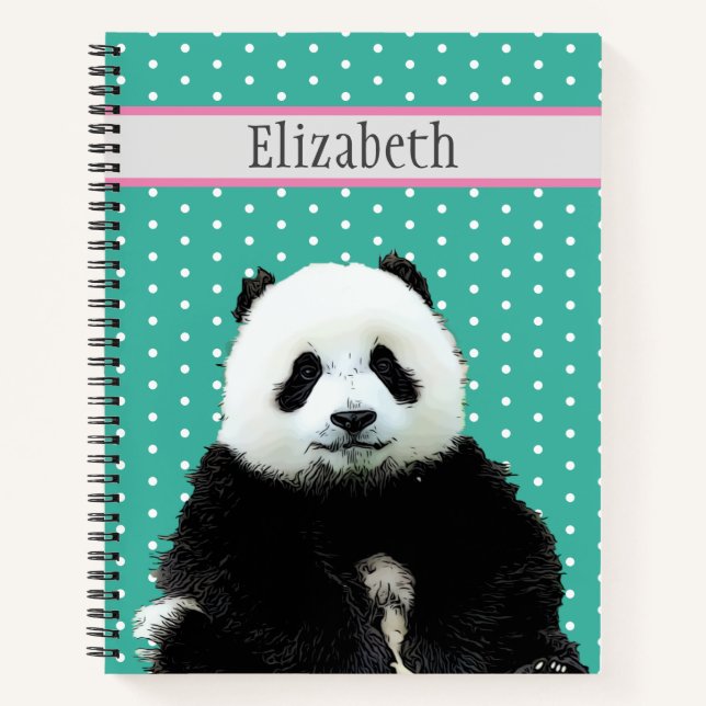 Personalized Cute Panda Bear Animal Name Kid's Notebook (Front)