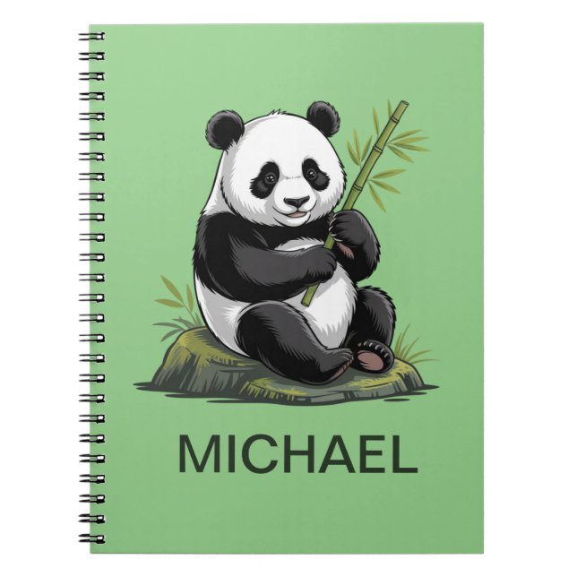 Personalized Cute Panda Bear Greenery Bamboo Notebook (Front)