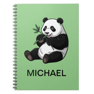Personalized Cute Panda Bear Greenery Bamboo Notebook