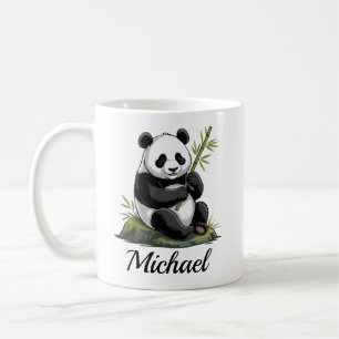 Personalized Cute Panda Bear With Greenery Bamboo Coffee Mug