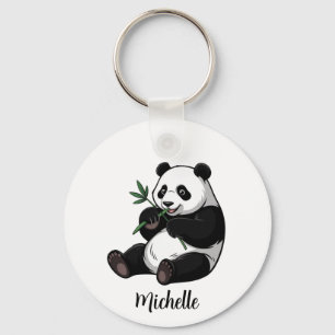 Personalized Cute Panda Bear With Greenery Bamboo Keychain