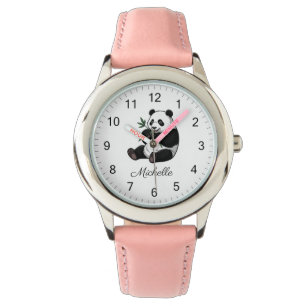 Personalized Cute Panda Bear With Greenery Bamboo Watch
