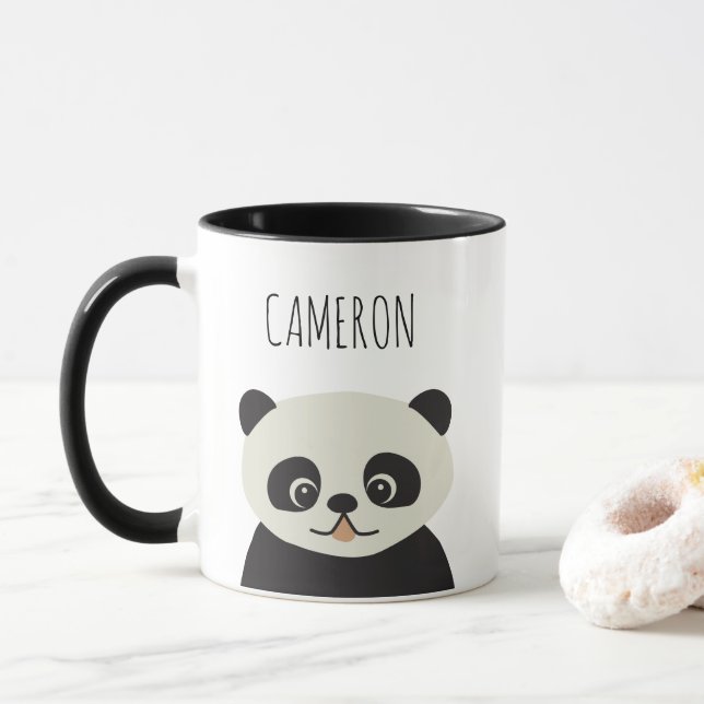 Personalized Cute panda cartoon black and white Mug (With Donut)
